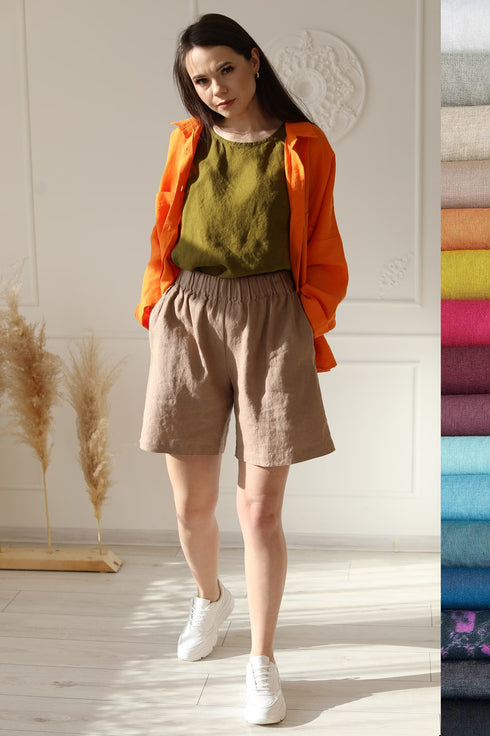 Image 8 of Organic linen shorts with side pockets and wide fit Phoebe from Baltic Linen