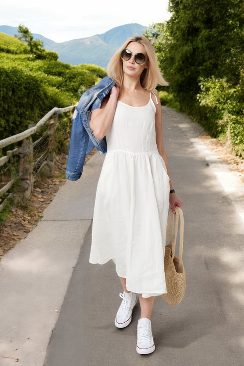 Summer linen dress midi-length and breathable linen fabric Simone from Baltic Linen