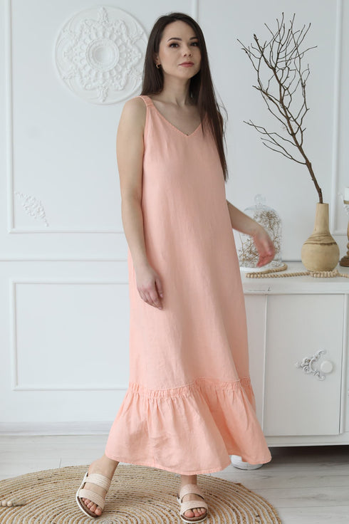 Image 3 of Summer linen dress with a V-neckline and has no sleeves Sheila from Baltic Linen