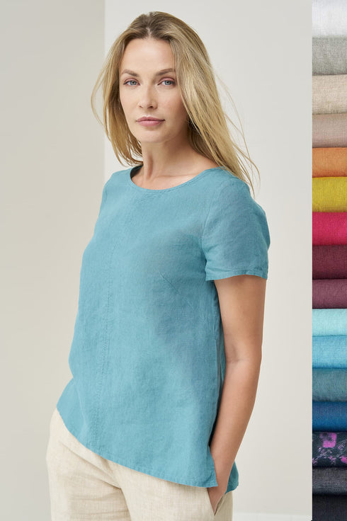 Image 7 of Linen blouse with a rounded neckline and loose, relaxed fit Kristen from Baltic linen