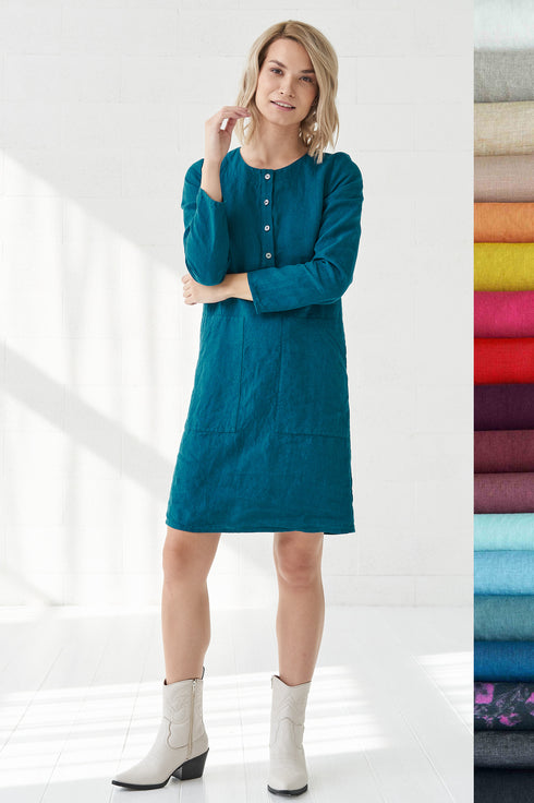 Image 8 of womens flax dress with long sleeves and pockets Mistyka from Baltic Linen