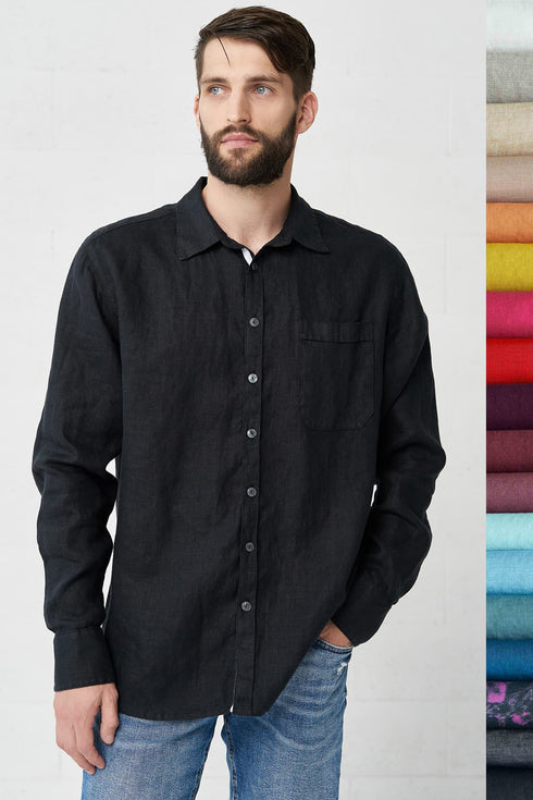 Image 8 of linen long sleeved shirt with front buttons and wrist cuffs Polas from Baltic Linen