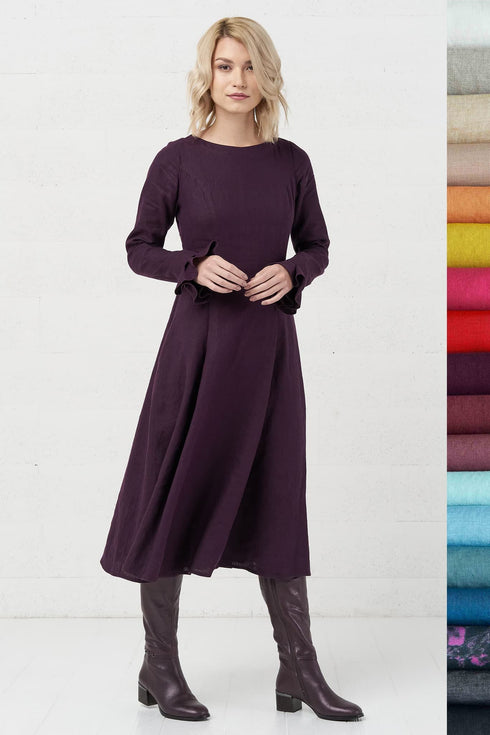 Image 27 of Evening linen dress with ripple sleeves and long fit Ina from Baltic Linen