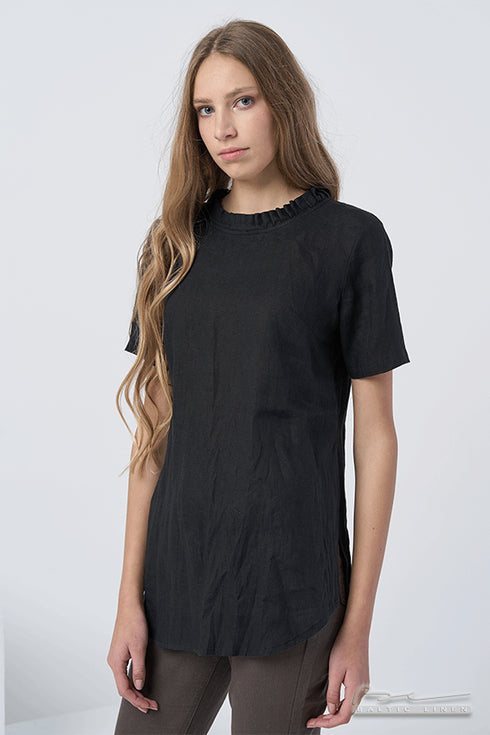 Image 1 of Linen blouse decorated with folded collar and short sleeves Gerda from Baltic Linen