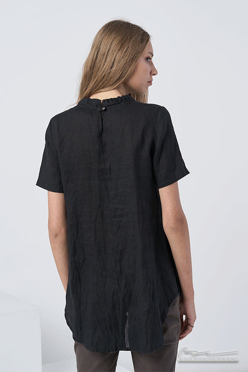Image 14 of Linen blouse decorated with folded collar and short sleeves Gerda from Baltic Linen