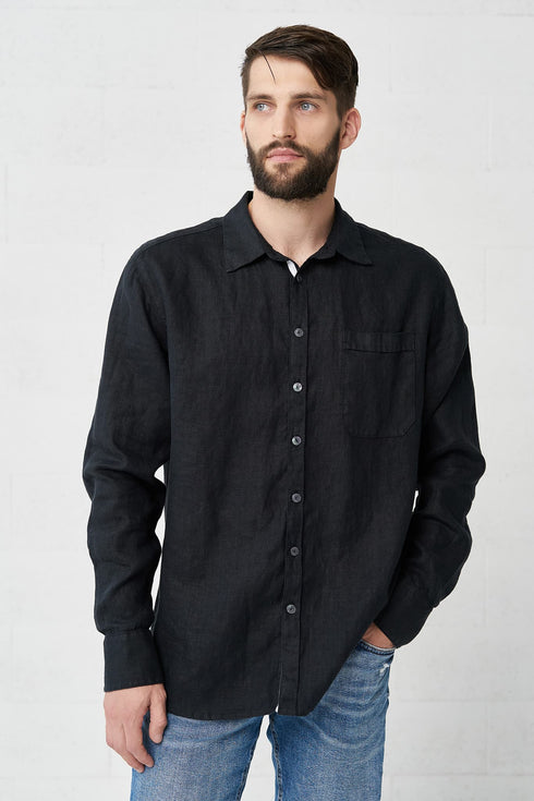 Image 1 of linen long sleeved shirt with front buttons and wrist cuffs Polas from Baltic Linen