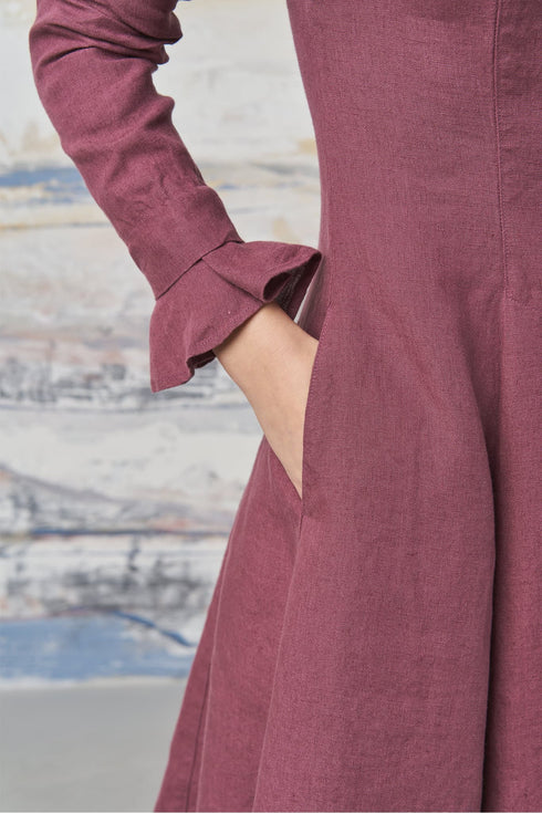 Image 11 of Evening linen dress with ripple sleeves and long fit Ina from Baltic Linen