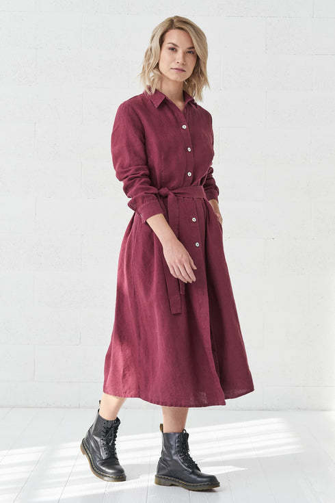 Image 2 of Vintage linen dress with a linen belt and long sleeves Mona from Baltic Linen