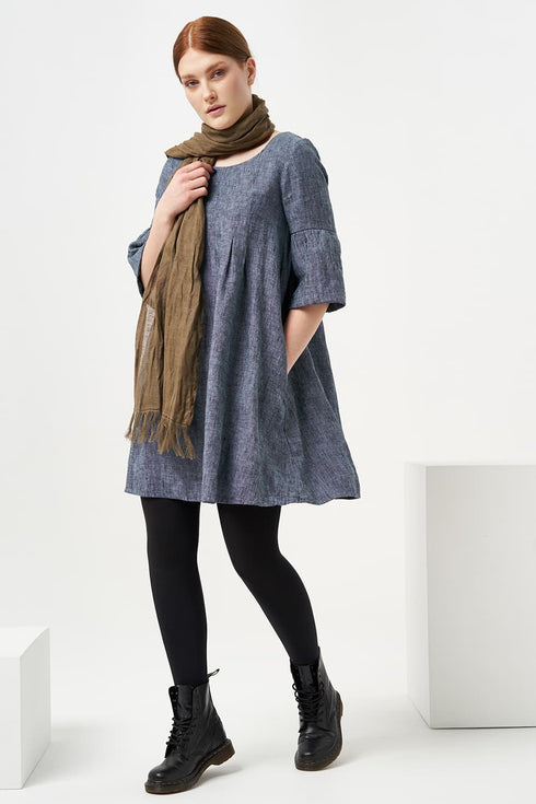 Image 2 of Summer linen dress has deep side pockets and short sleeves Silva from Baltic Linen