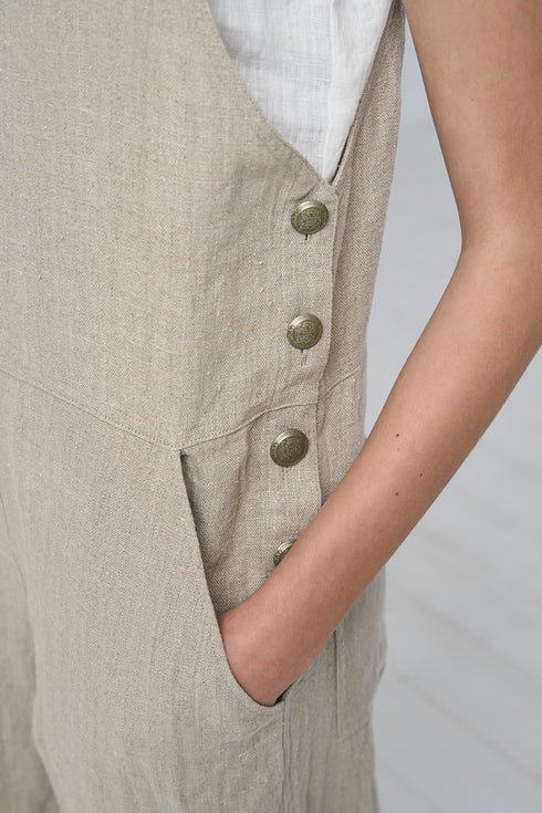 Image 6 of Natural linen overalls features side pockets and a relaxed fit Lukas from Baltic Linen