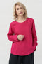 Image 1 of Long sleeves linen top has a rounded, banded neckline Karen from Baltic Linen