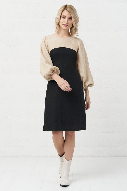 Image 1 of Pure linen dress Malvina in Black light sand from Baltic Linen