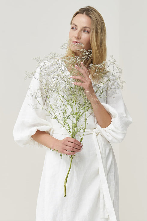 Image 6 of Wrap linen dress features an oversized fit and long sleeves Mikay from Baltic Linen