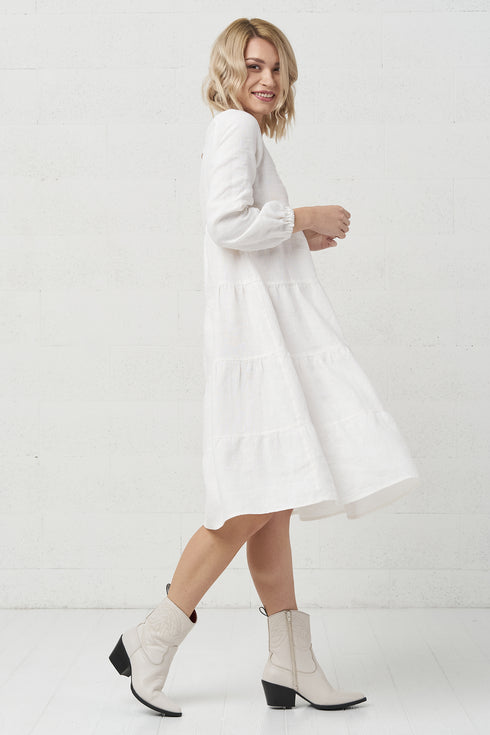 Summer linen dress comes with long sleeves and flowy design Marisa from Baltic Linen