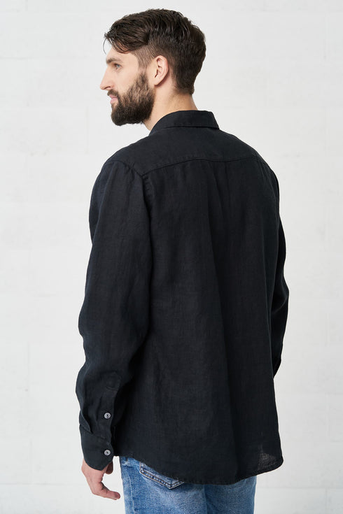 Image 7 of linen long sleeved shirt with front buttons and wrist cuffs Polas from Baltic Linen