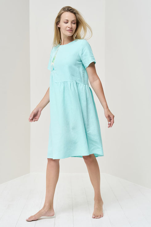 Image 7 of Casual linen dress features short sleeves and printed detail Marlene from Baltic Linen