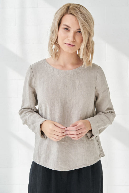 Image 20 of Casual linen blouse with long sleeves natural and elegant fit Karen from Baltic Linen