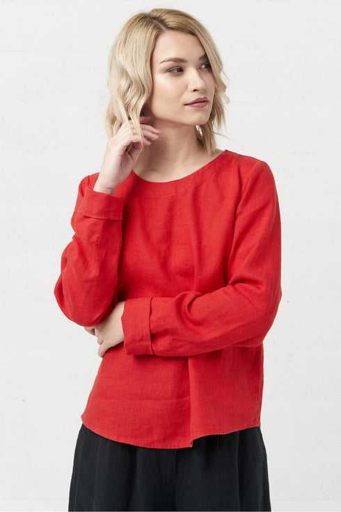 Image 7 of Casual linen blouse with long sleeves natural and elegant fit Karen from Baltic Linen