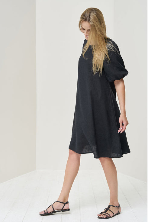 Image 2 of Pure linen dress features bubble sleeves & half length sleeves Madre from Baltic Linen