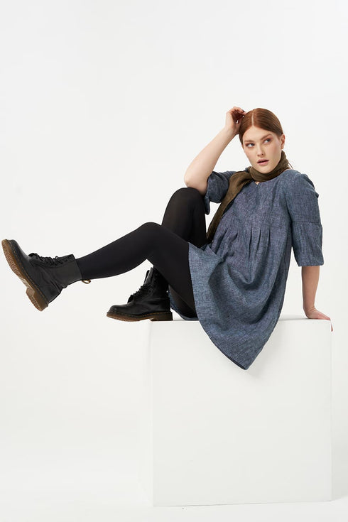 Image 5 of Summer linen dress has deep side pockets and short sleeves Silva from Baltic Linen