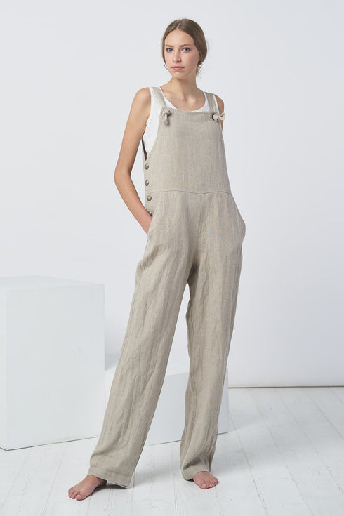Image 1 of Natural linen overalls features side pockets and a relaxed fit Lukas from Baltic Linen