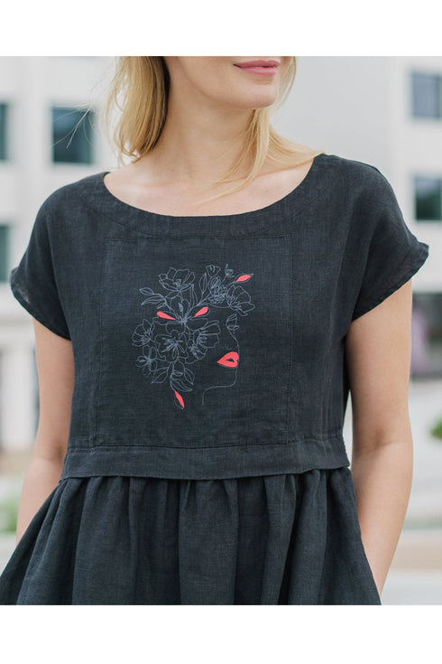 Image 2 of Printed linen dress features short sleeves and side pockets Molly from Baltic Linen