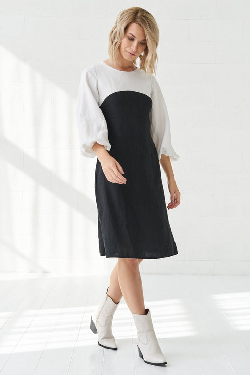 Image 2 of Pure linen dress Malvina in Black white from Baltic Linen