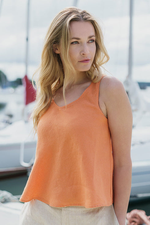 Image 4 of Sleeveless linen blouse with a rounded neckline & a relaxed fit Kim from Baltic Linen