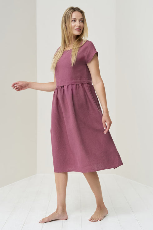 Image 8 of Summer linen dress features short sleeves & side pockets Molly from Baltic Linen