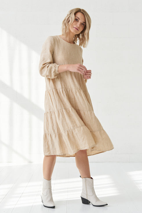 Image 8 of Summer linen dress comes with long sleeves and flowy design Marisa from Baltic Linen
