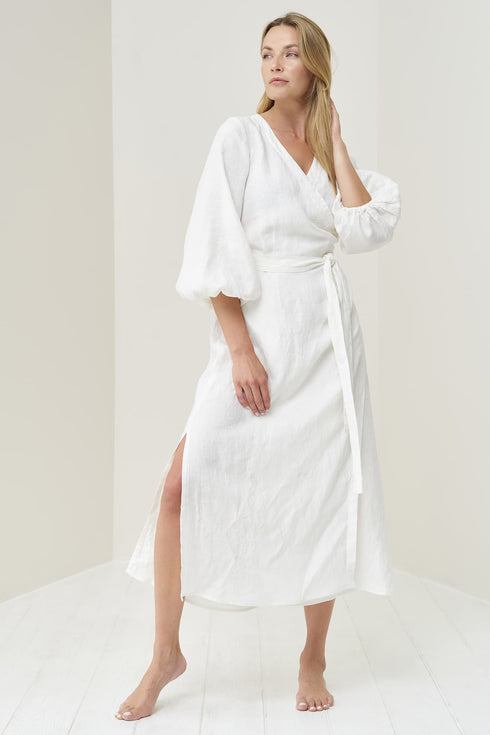 Image 1 of Wrap linen dress features an oversized fit and long sleeves Mikay from Baltic Linen