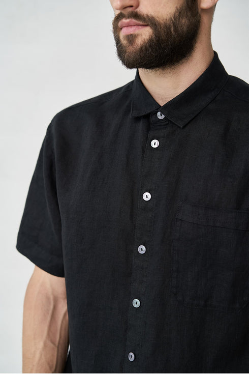 Image 5 of linen shirt features one front pocket and short sleeves Pijus from Baltic Linen
