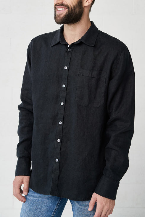 Image 2 of linen long sleeved shirt with front buttons and wrist cuffs Polas from Baltic Linen