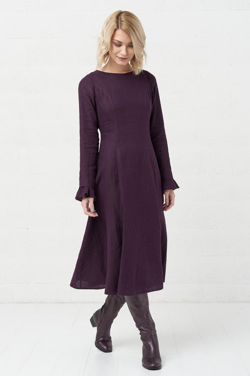 Image 3 of Evening linen dress with ripple sleeves and long fit Ina from Baltic Linen