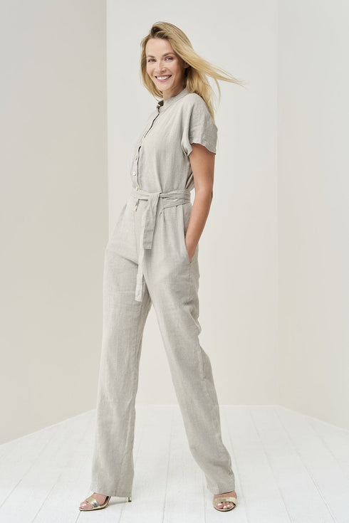 Image 4 of Loose linen jumpsuit with a self-tie belt and loose-fitting Pia from Baltic Linen