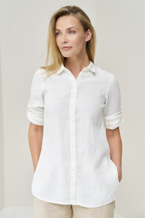 Image 5 of Classic linen shirt with adjustable sleeves and simple collar Kelly from Baltic Linen