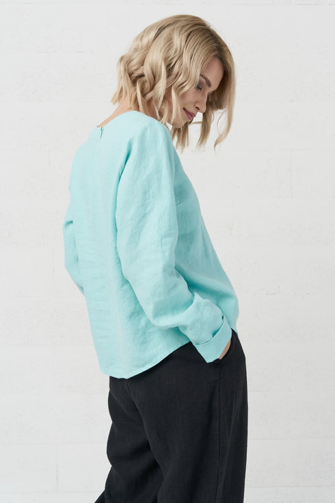 Image 9 of Womens linen top features long sleeves and a rounded neckline Karen from Baltic Linen