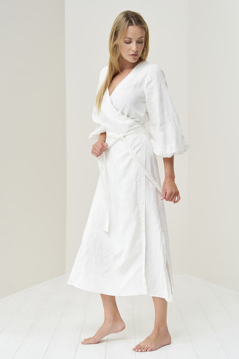 Image 3 of Wrap linen dress features an oversized fit and long sleeves Mikay from Baltic Linen