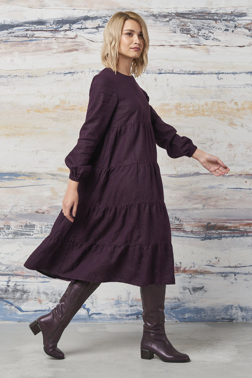 Summer linen dress comes with long sleeves and flowy design Marisa from Baltic Linen