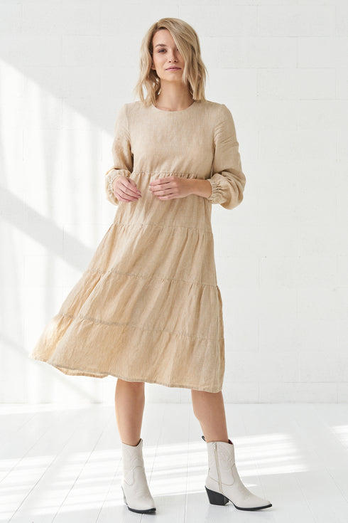 Summer linen dress comes with long sleeves and flowy design Marisa from Baltic Linen