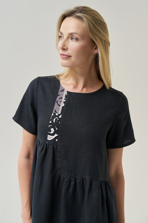 Image 3 of Casual linen dress features short sleeves and printed detail Marlene from Baltic Linen