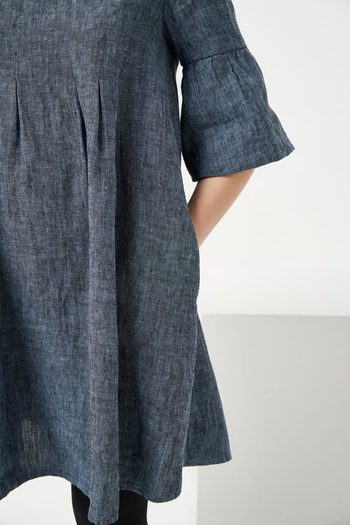 Image 3 of Summer linen dress has deep side pockets and short sleeves Silva from Baltic Linen