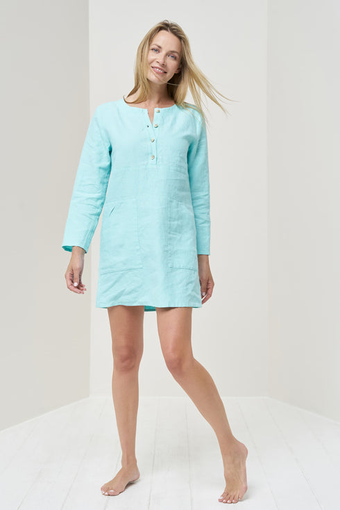 Image 3 of Linen shirt dress with front buttons and long sleeves Misty from Baltic Linen