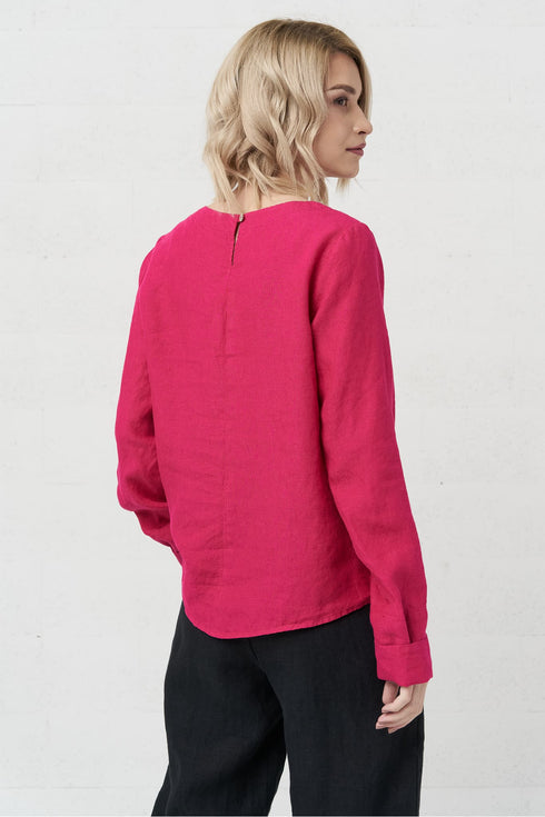 Image 21 of Womens linen blouse with a rounded neckline and long sleeves Karen from Baltic Linen