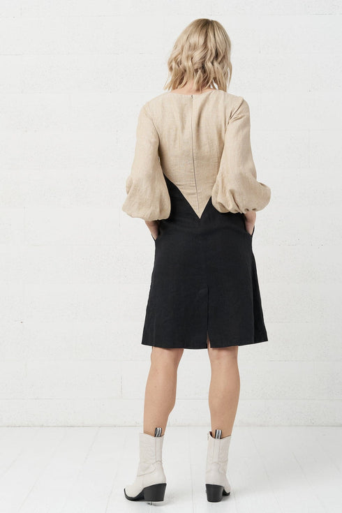 Image 4 of Pure linen dress Malvina in Black light sand from Baltic Linen