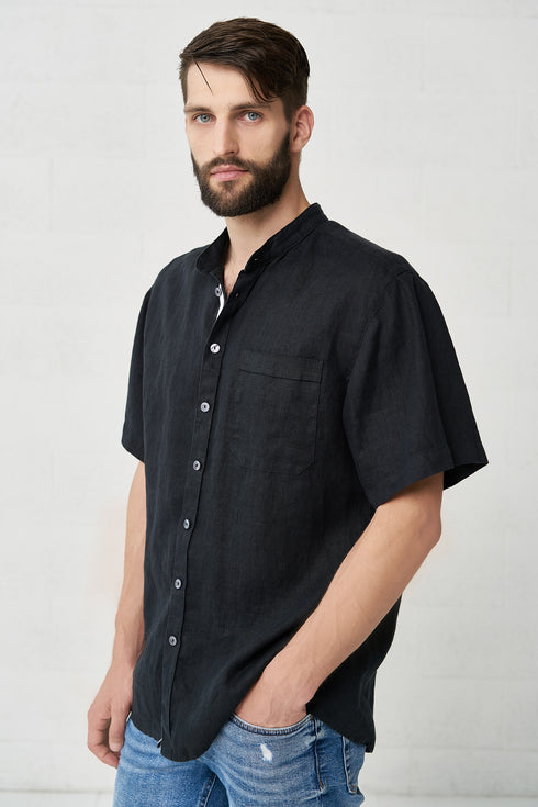 Image 1 of linen shirt with a white stripe in the front & front pocket Povilas from Baltic Linen