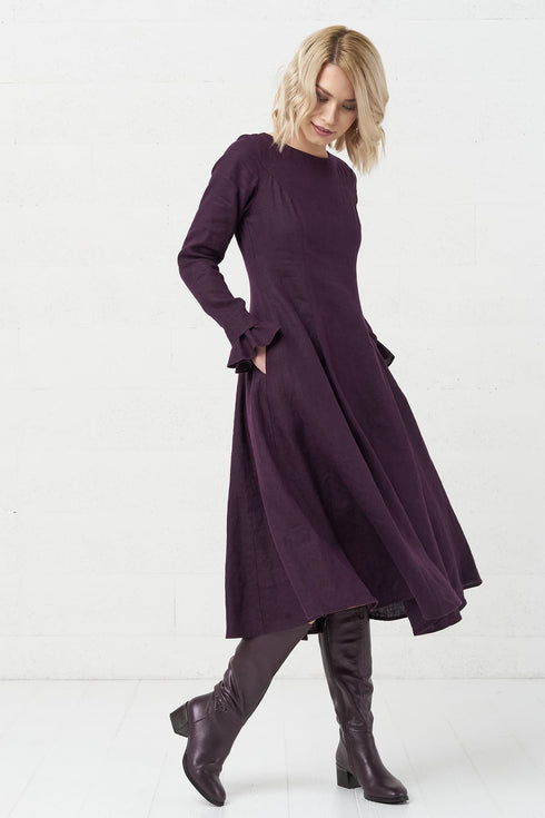 Image 5 of Evening linen dress with ripple sleeves and long fit Ina from Baltic Linen