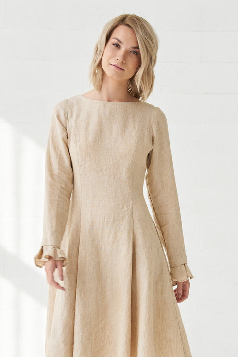 Image 14 of Evening linen dress with ripple sleeves and long fit Ina from Baltic Linen