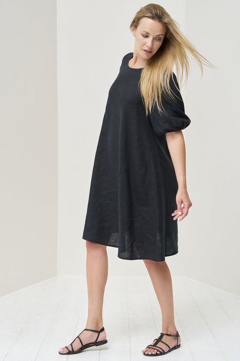 Image 4 of Pure linen dress features bubble sleeves & half length sleeves Madre from Baltic Linen
