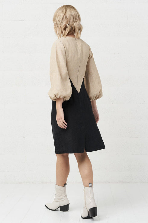 Image 5 of Pure linen dress Malvina in Black light sand from Baltic Linen